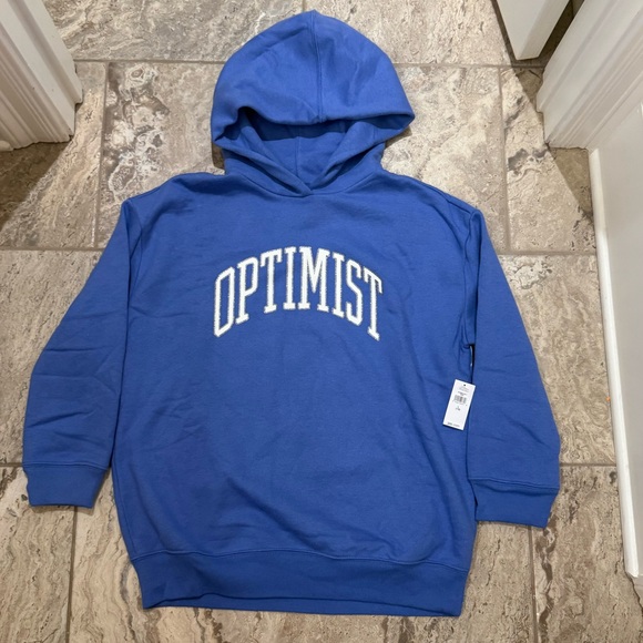 NWT Size Large Gap Blue Hoodie with 'OPTIMIST' Print - Picture 1 of 2